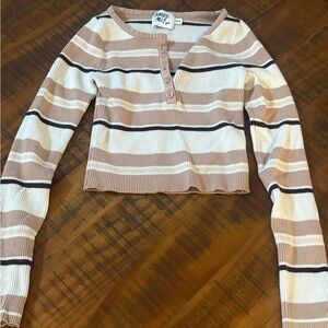 Princess Polly Beige and Cream Striped Long Sleeve Top